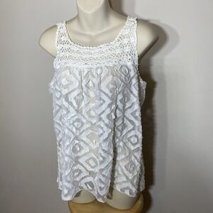 Karen Kane Crochet Lace Top White Mesh Tank Women's M Boho Sheer